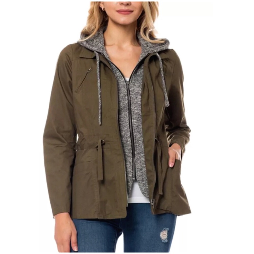 Army Green Hoodie Layered Utility Jacket! NEW! - Picture 1 of 11